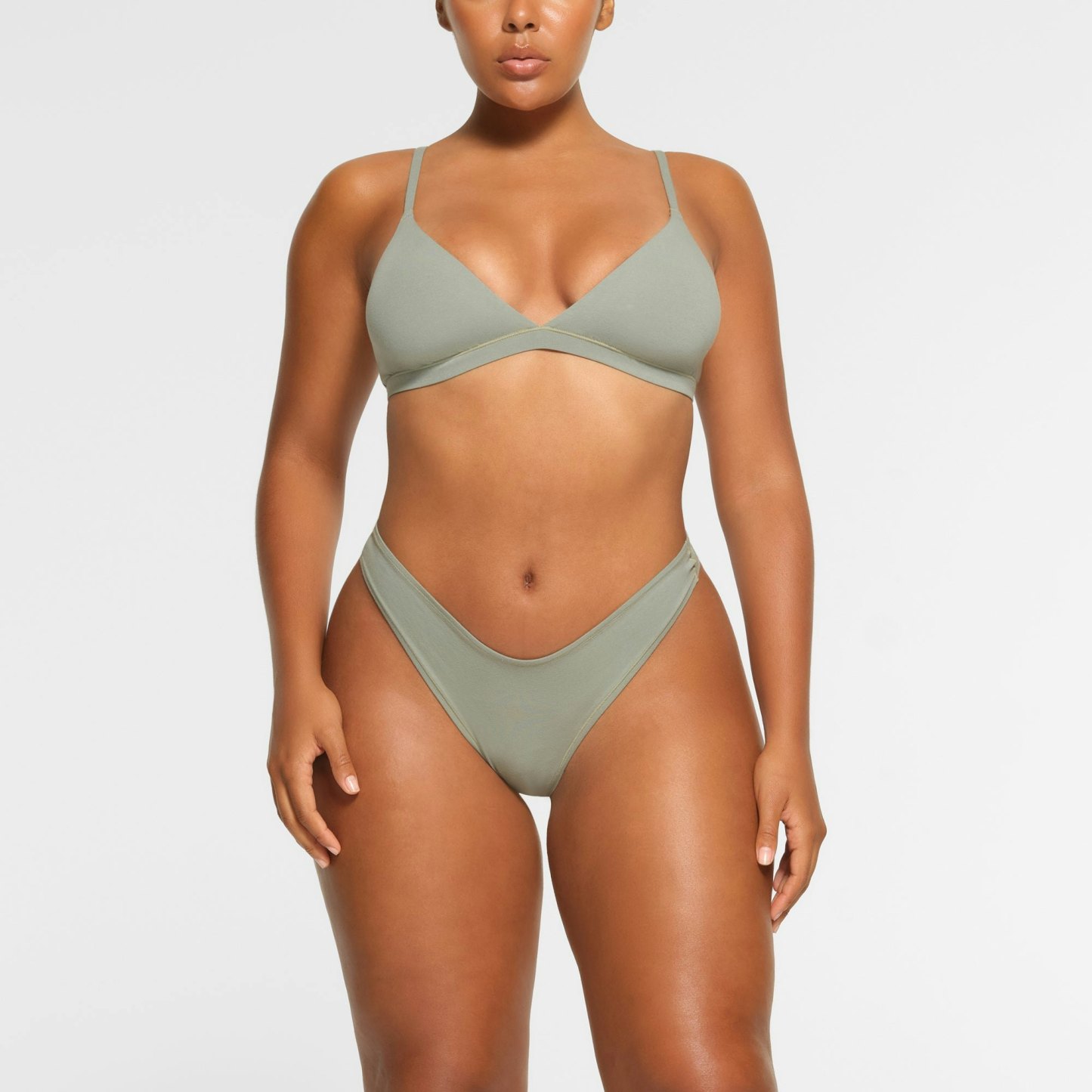 COTTON JERSEY DIPPED THONG - MINERAL