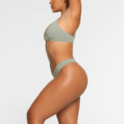 COTTON JERSEY DIPPED THONG - MINERAL