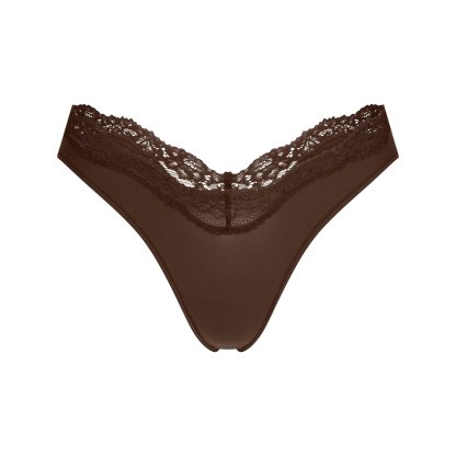 FITS EVERYBODY LACE DIPPED THONG - ESPRESSO