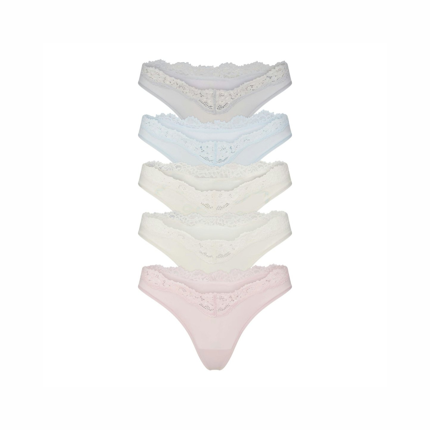 FITS EVERYBODY LACE DIPPED THONG 5-PACK - IVORY PEARL BOW MULTI