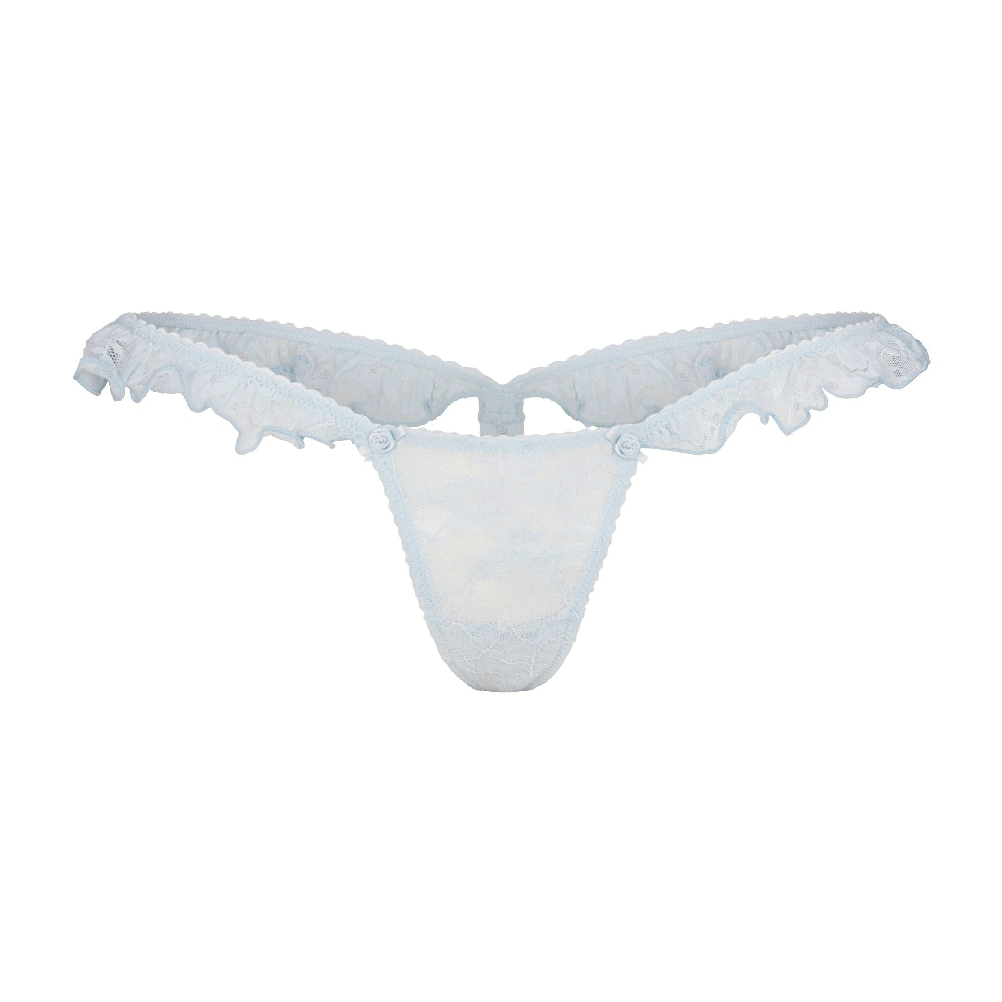 STRETCH LACE BUTTERFLY THONG - POWDER BLUE