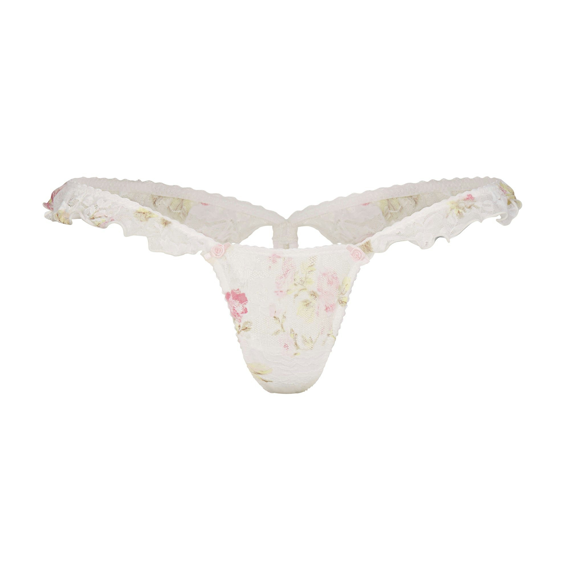 STRETCH LACE BUTTERFLY THONG - SNOW VINTAGE FLORAL PRINT