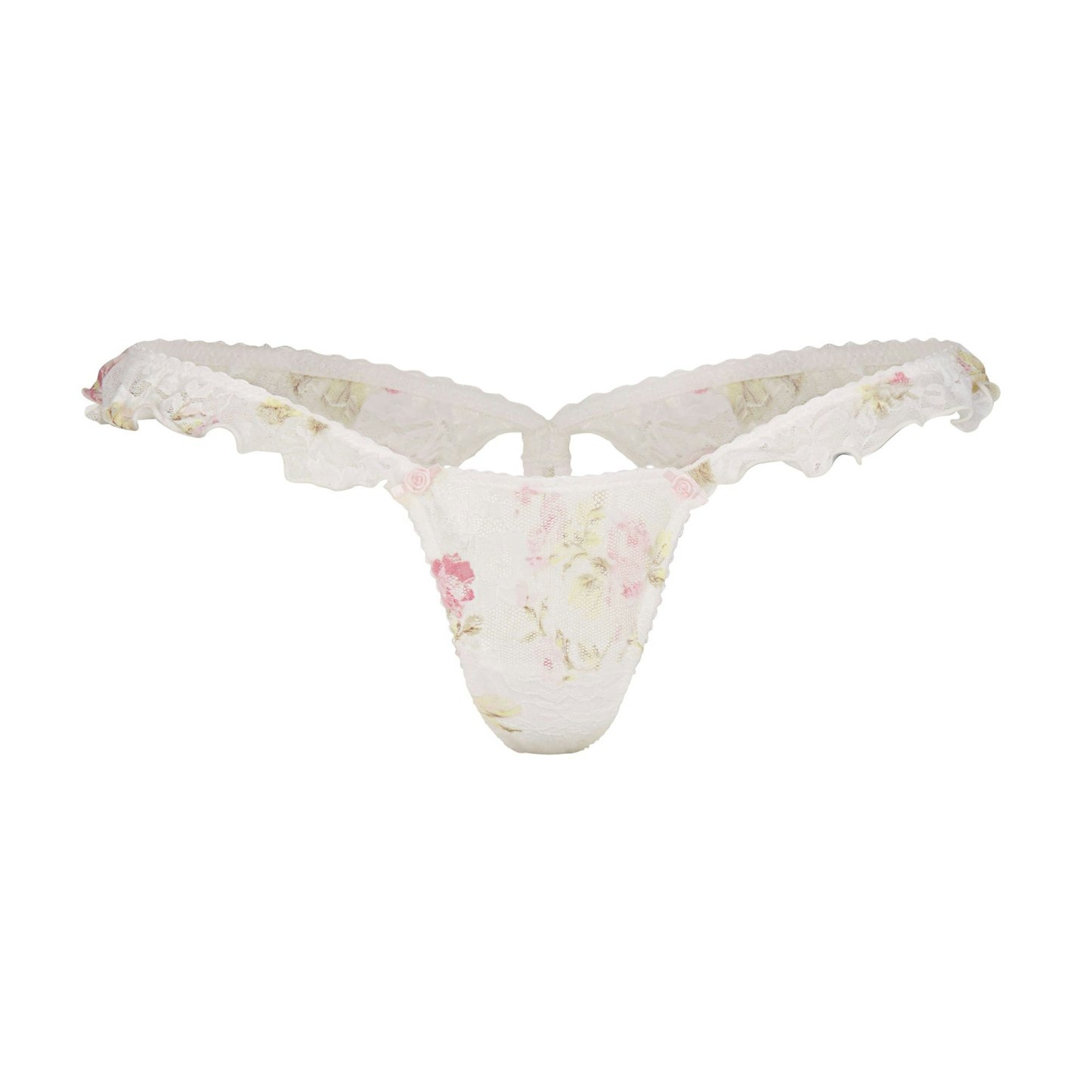 STRETCH LACE BUTTERFLY THONG - SNOW VINTAGE FLORAL PRINT