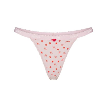 LIGHTWEIGHT COTTON LOGO PICOT THONG - BABY PINK ARROWED HEARTS