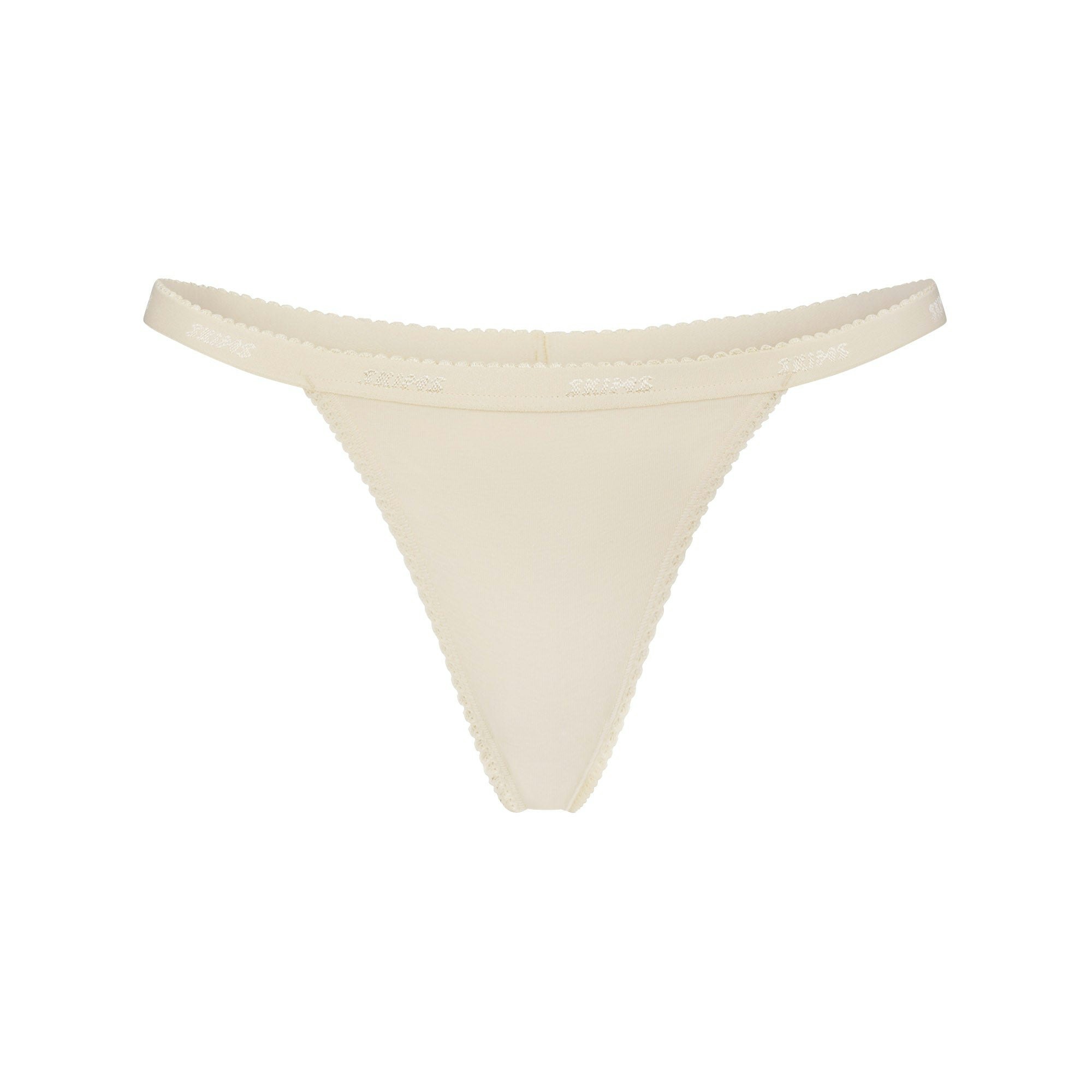LIGHTWEIGHT COTTON LOGO PICOT THONG - BUTTER TONAL