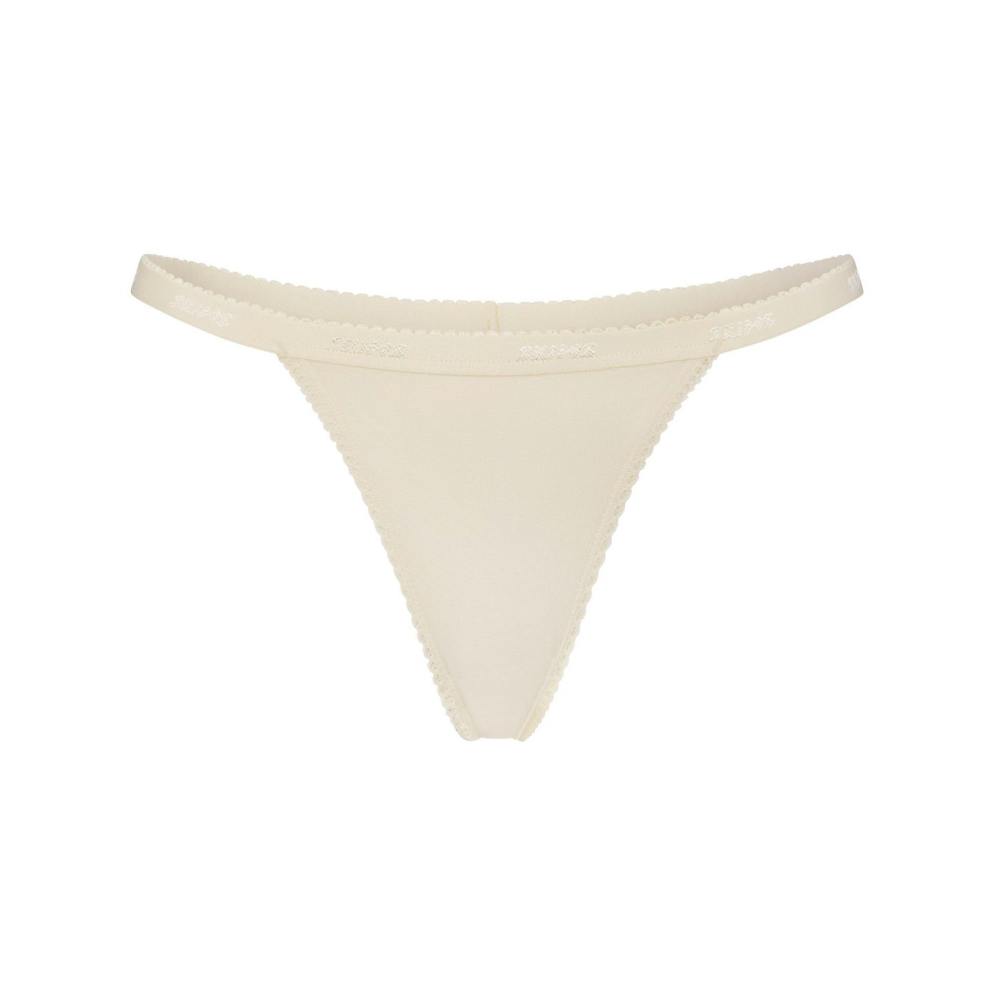 LIGHTWEIGHT COTTON LOGO PICOT THONG - BUTTER TONAL