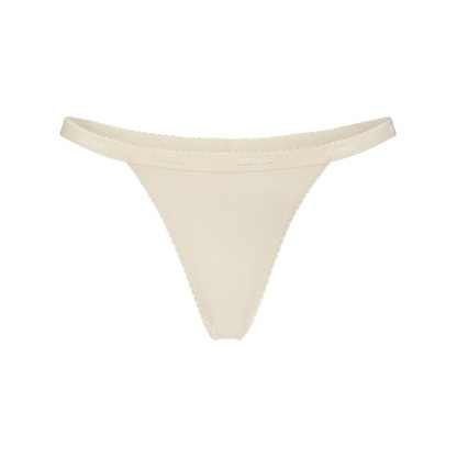 LIGHTWEIGHT COTTON LOGO PICOT THONG - BUTTER TONAL