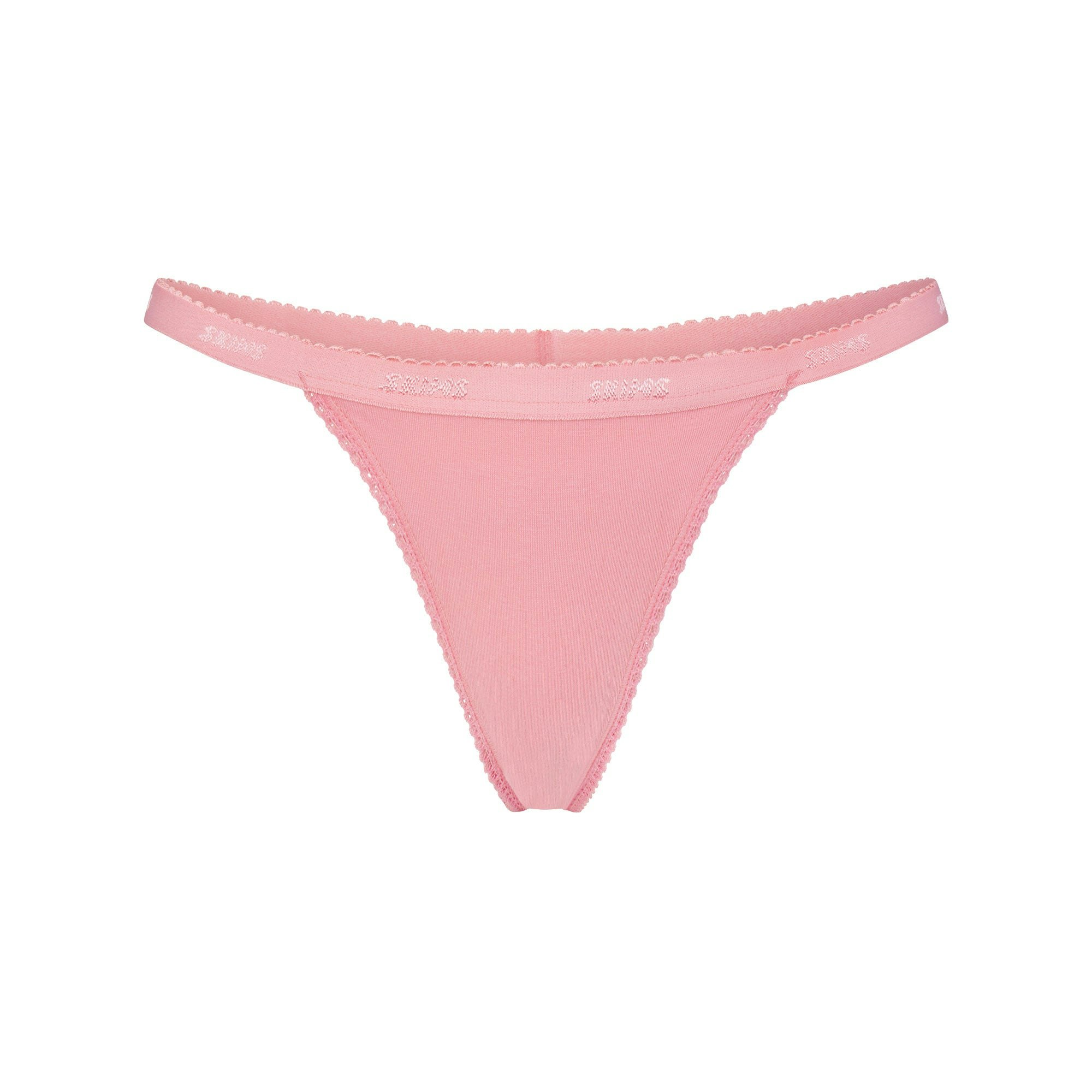 LIGHTWEIGHT COTTON LOGO PICOT THONG - MELON TONAL