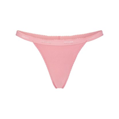 LIGHTWEIGHT COTTON LOGO PICOT THONG - MELON TONAL