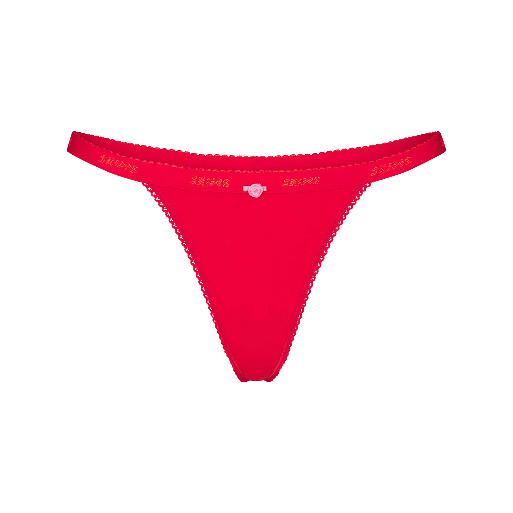 LIGHTWEIGHT COTTON LOGO PICOT THONG - RUBY TONAL