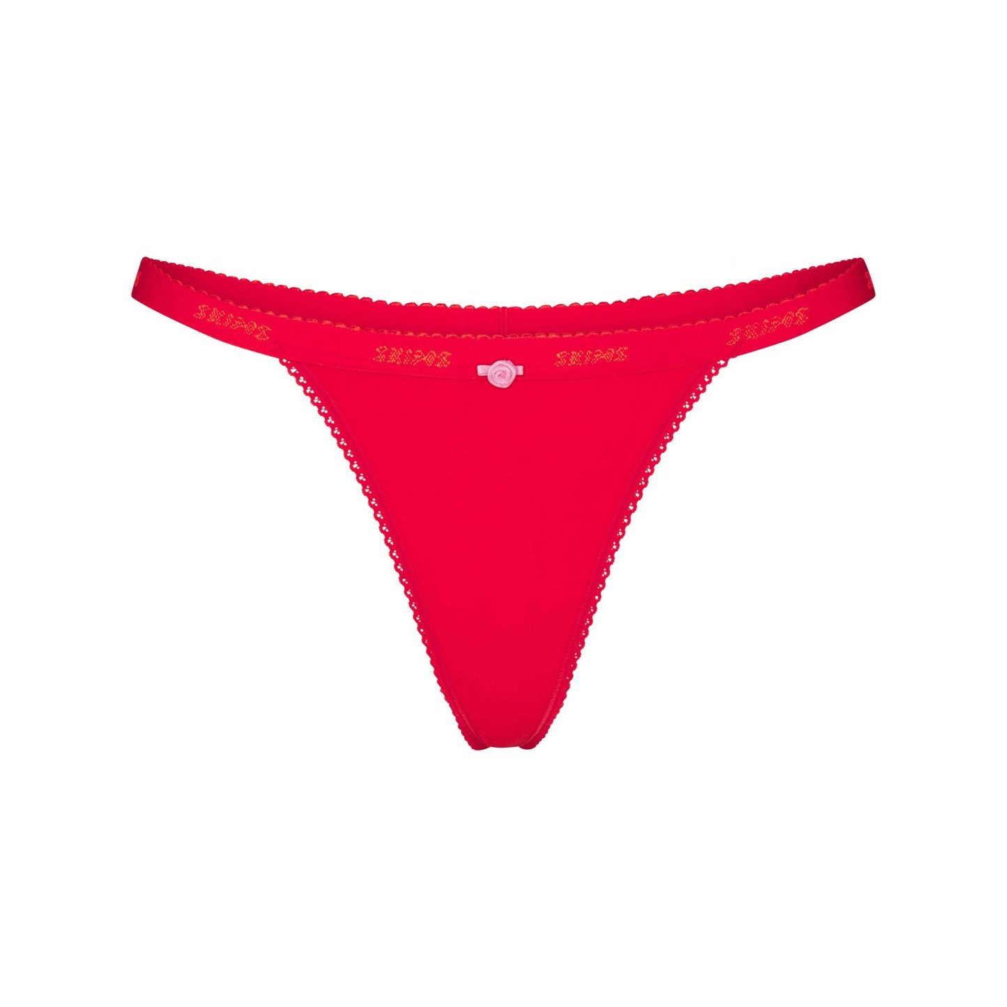LIGHTWEIGHT COTTON LOGO PICOT THONG - RUBY TONAL