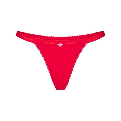 LIGHTWEIGHT COTTON LOGO PICOT THONG - RUBY TONAL