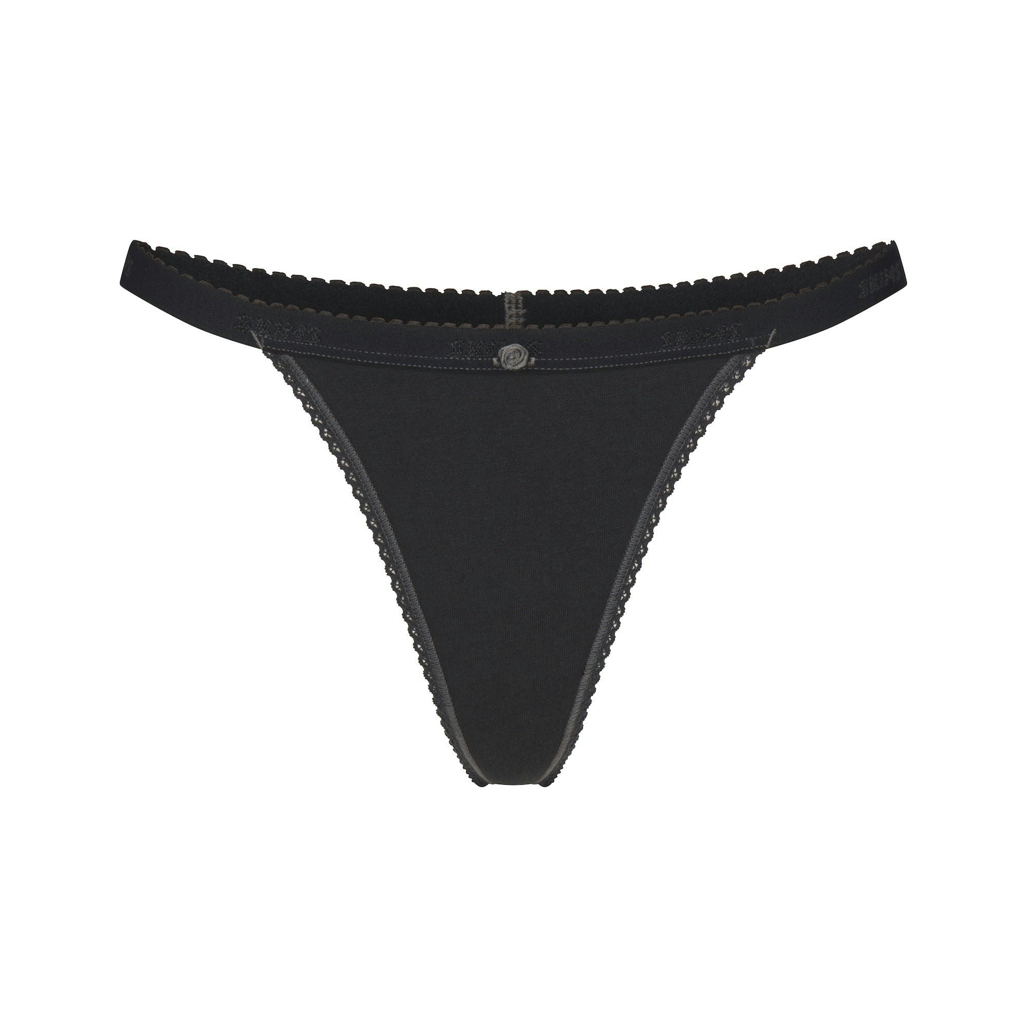 LIGHTWEIGHT COTTON LOGO PICOT THONG - SOOT