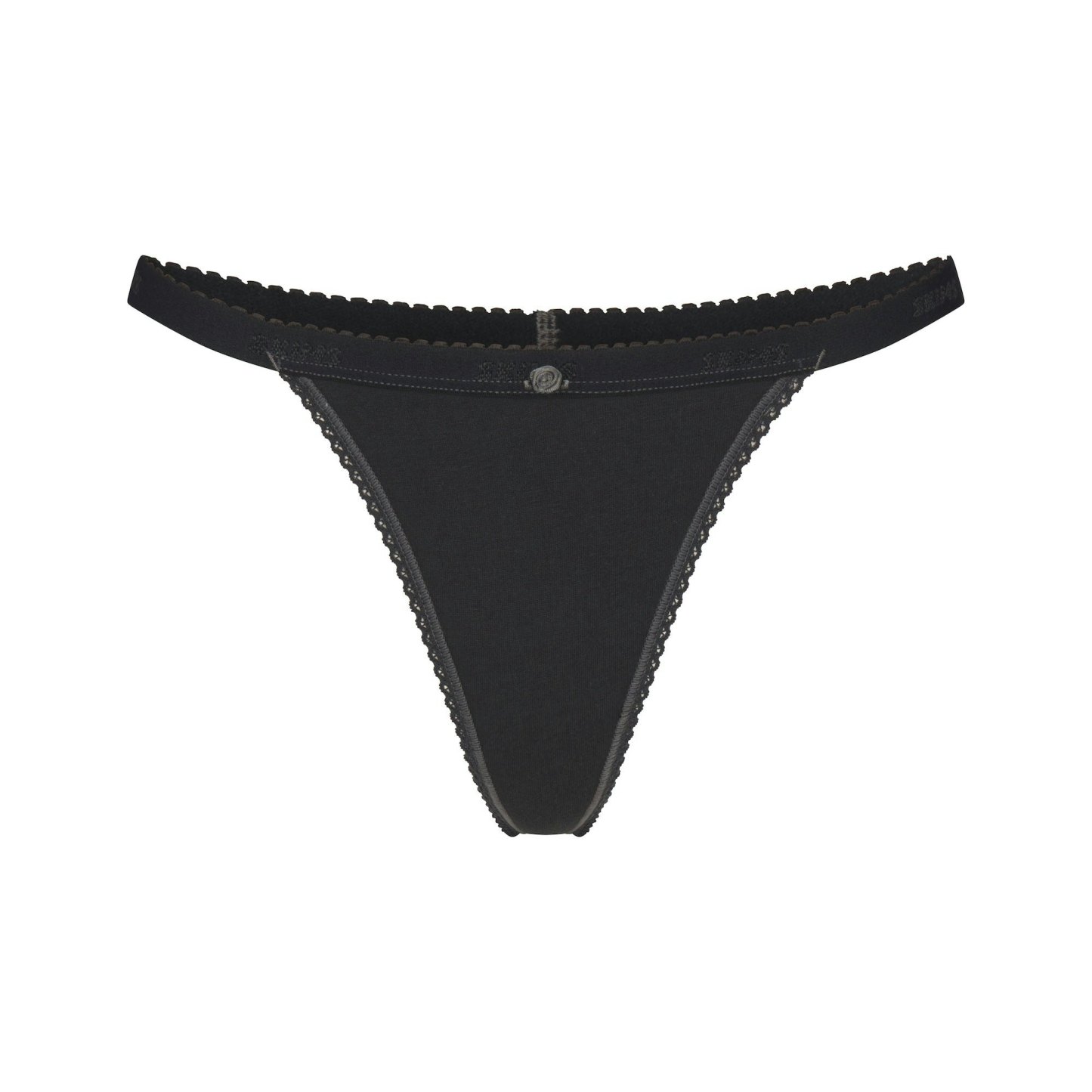 LIGHTWEIGHT COTTON LOGO PICOT THONG - SOOT