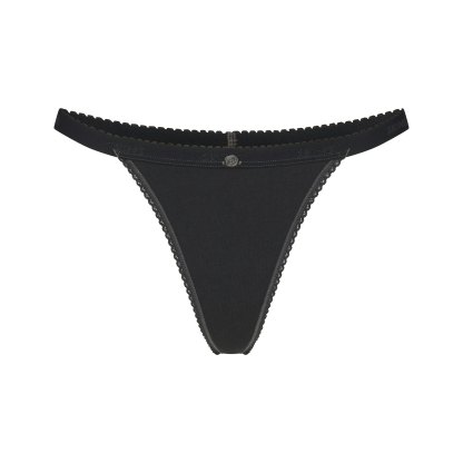LIGHTWEIGHT COTTON LOGO PICOT THONG - SOOT