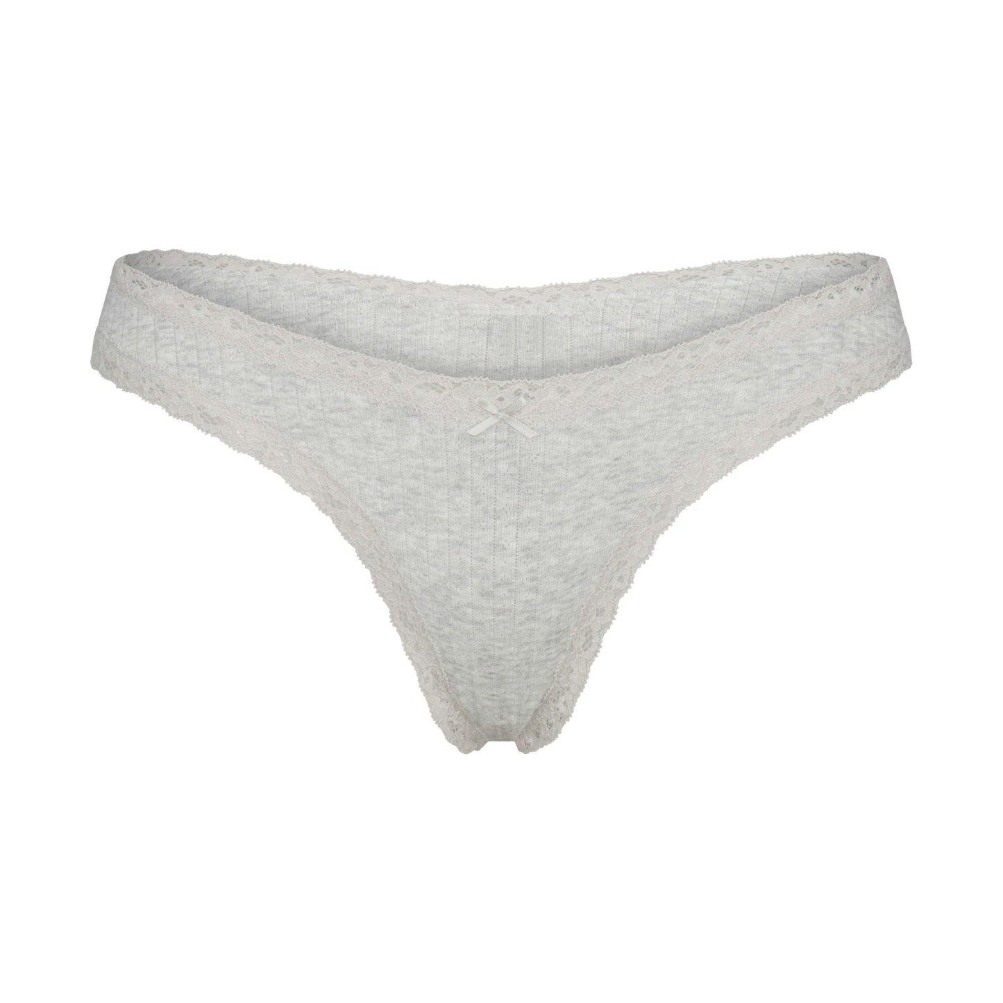 LIGHTWEIGHT COTTON POINTELLE LACE THONG - LIGHT HEATHER GREY
