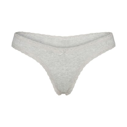 LIGHTWEIGHT COTTON POINTELLE LACE THONG - LIGHT HEATHER GREY