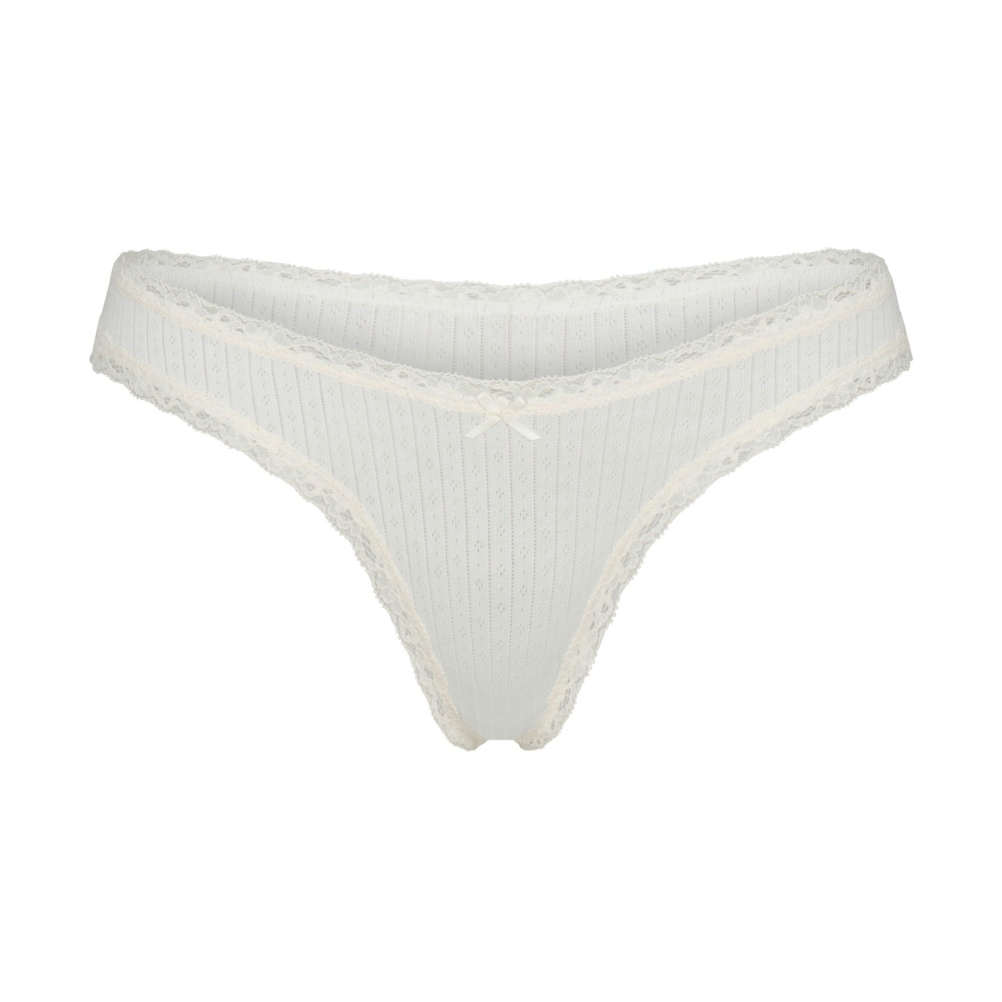 LIGHTWEIGHT COTTON POINTELLE LACE THONG - MARBLE TONAL