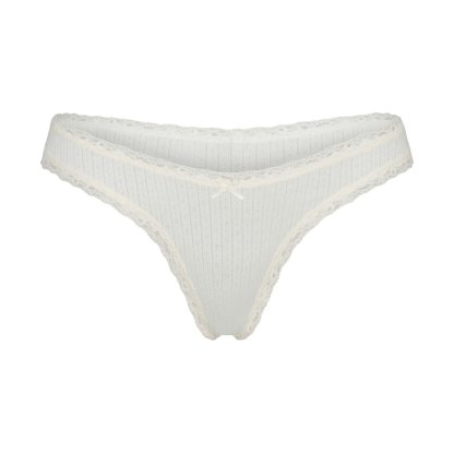 LIGHTWEIGHT COTTON POINTELLE LACE THONG - MARBLE TONAL