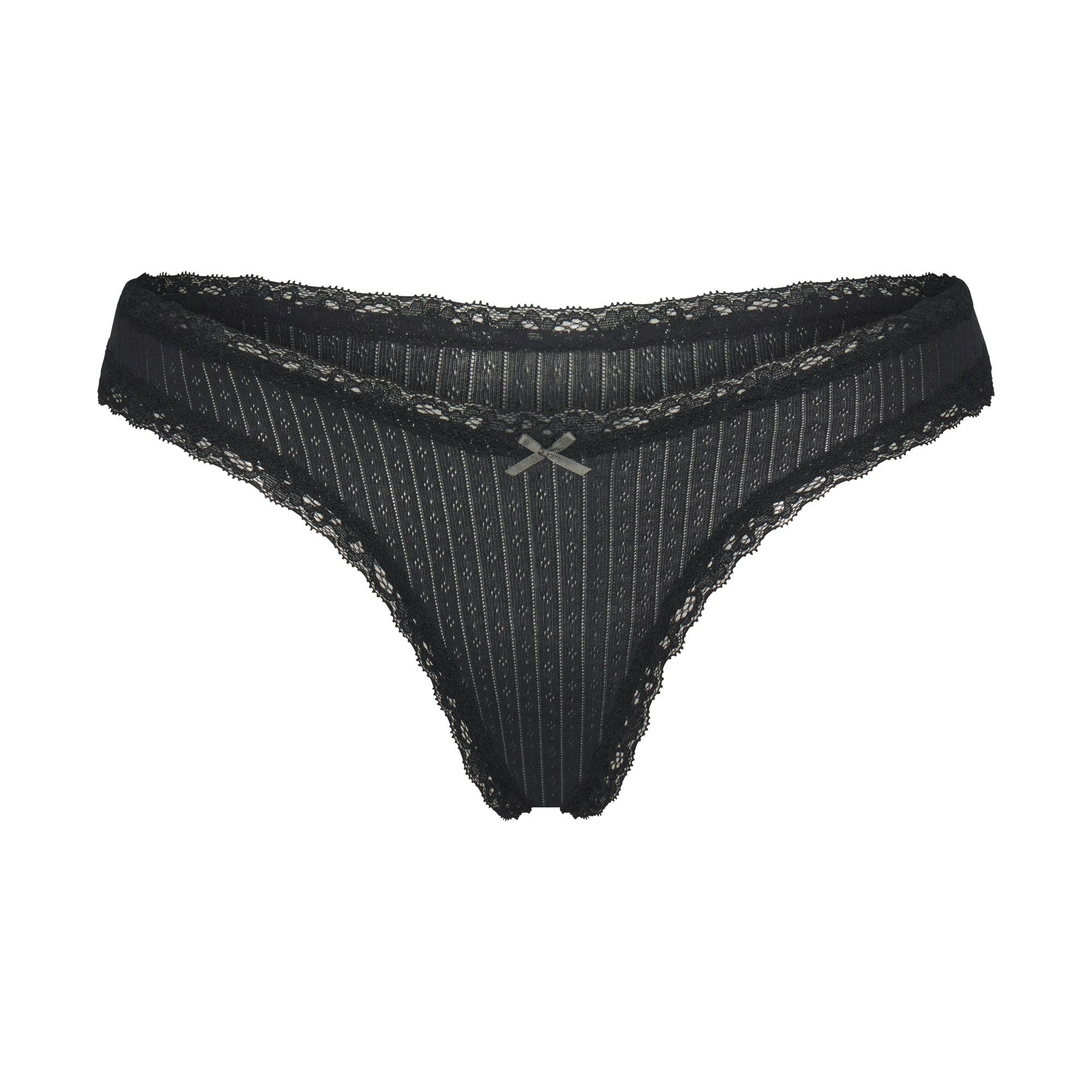LIGHTWEIGHT COTTON POINTELLE LACE THONG - SOOT TONAL