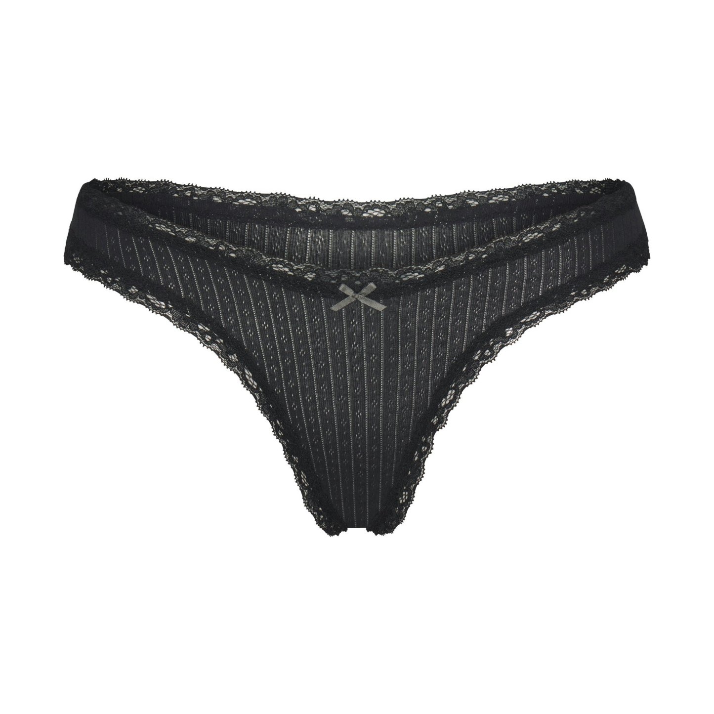 LIGHTWEIGHT COTTON POINTELLE LACE THONG - SOOT TONAL