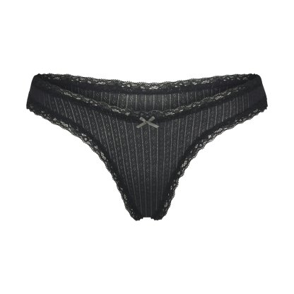 LIGHTWEIGHT COTTON POINTELLE LACE THONG - SOOT TONAL