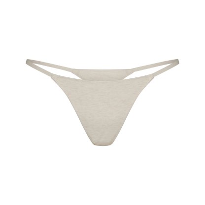 LIGHTWEIGHT COTTON STRING THONG - OATMEAL HEATHER