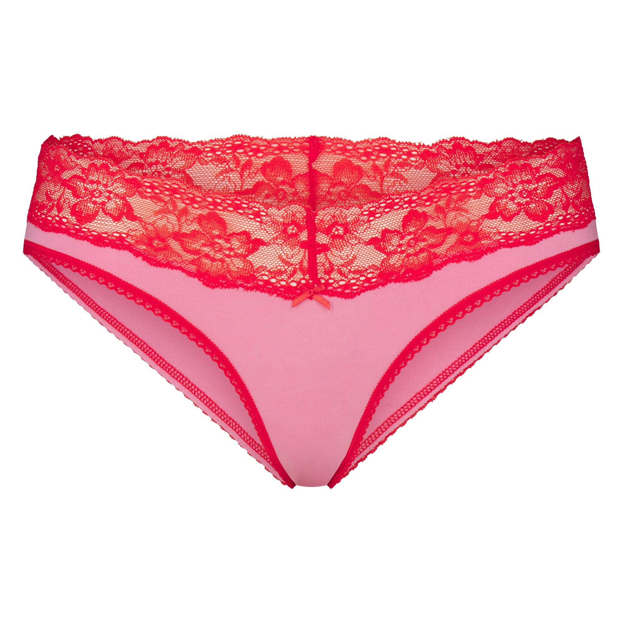 LIGHTWEIGHT COTTON WIDE LACE BRIEF - CARNATION CONTRAST