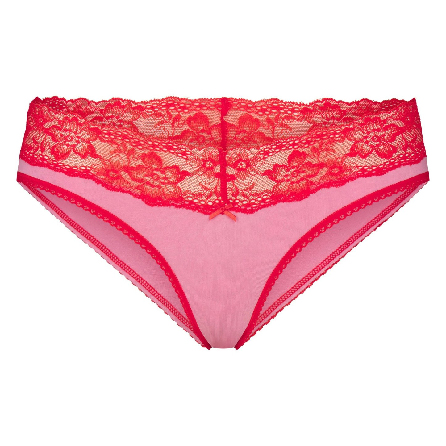 LIGHTWEIGHT COTTON WIDE LACE BRIEF - CARNATION CONTRAST