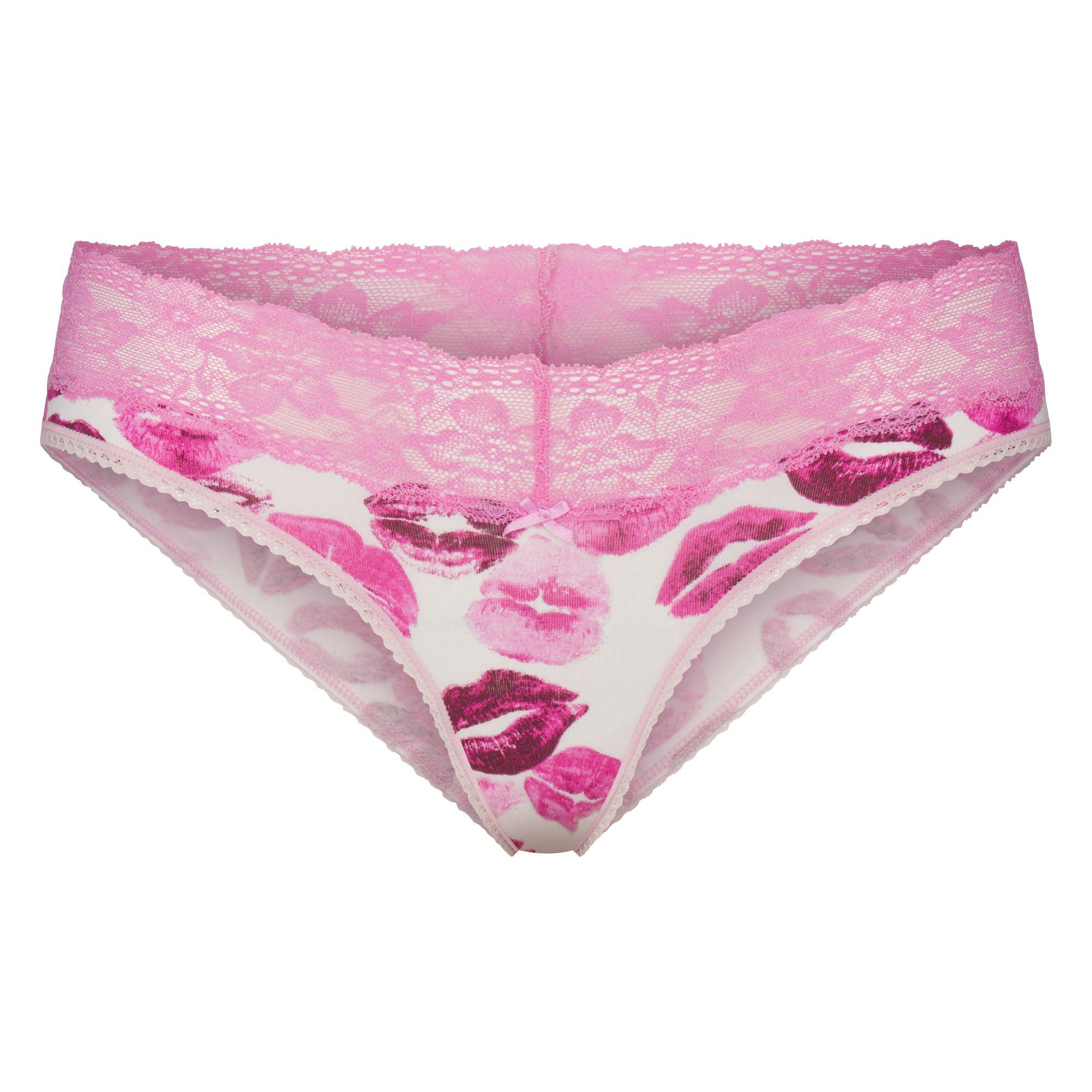 LIGHTWEIGHT COTTON WIDE LACE BRIEF - PINK ALLOVER LIPSTICK