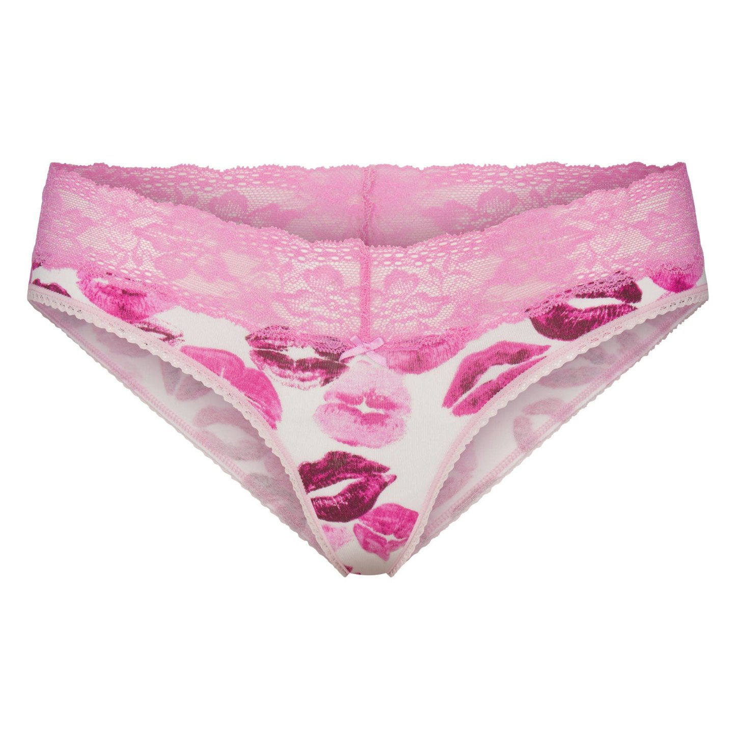 LIGHTWEIGHT COTTON WIDE LACE BRIEF - PINK ALLOVER LIPSTICK