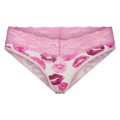 LIGHTWEIGHT COTTON WIDE LACE BRIEF - PINK ALLOVER LIPSTICK