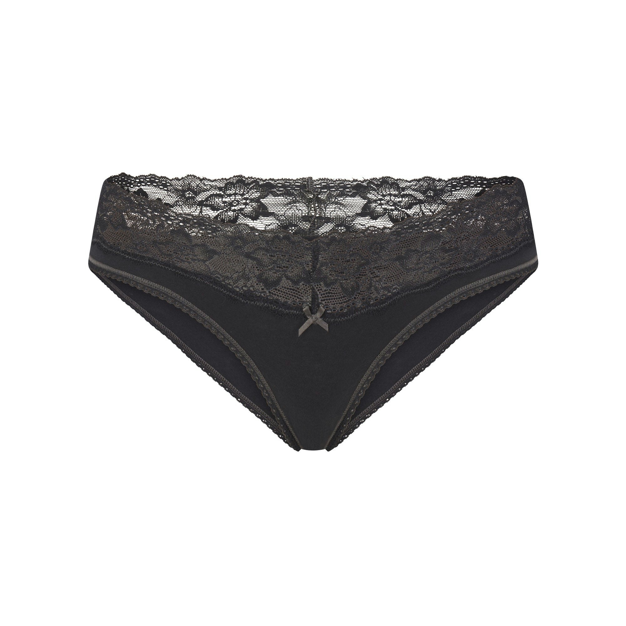 LIGHTWEIGHT COTTON WIDE LACE BRIEF - SOOT TONAL