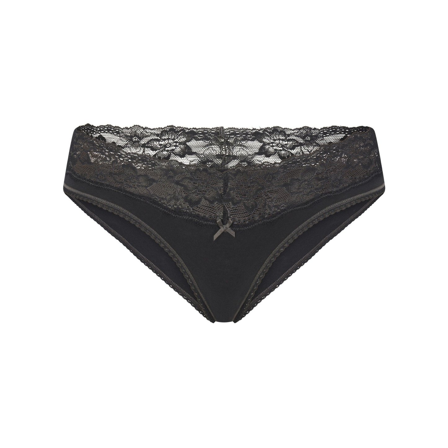 LIGHTWEIGHT COTTON WIDE LACE BRIEF - SOOT TONAL