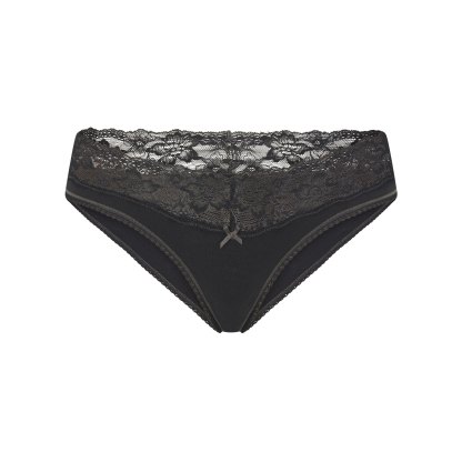 LIGHTWEIGHT COTTON WIDE LACE BRIEF - SOOT TONAL
