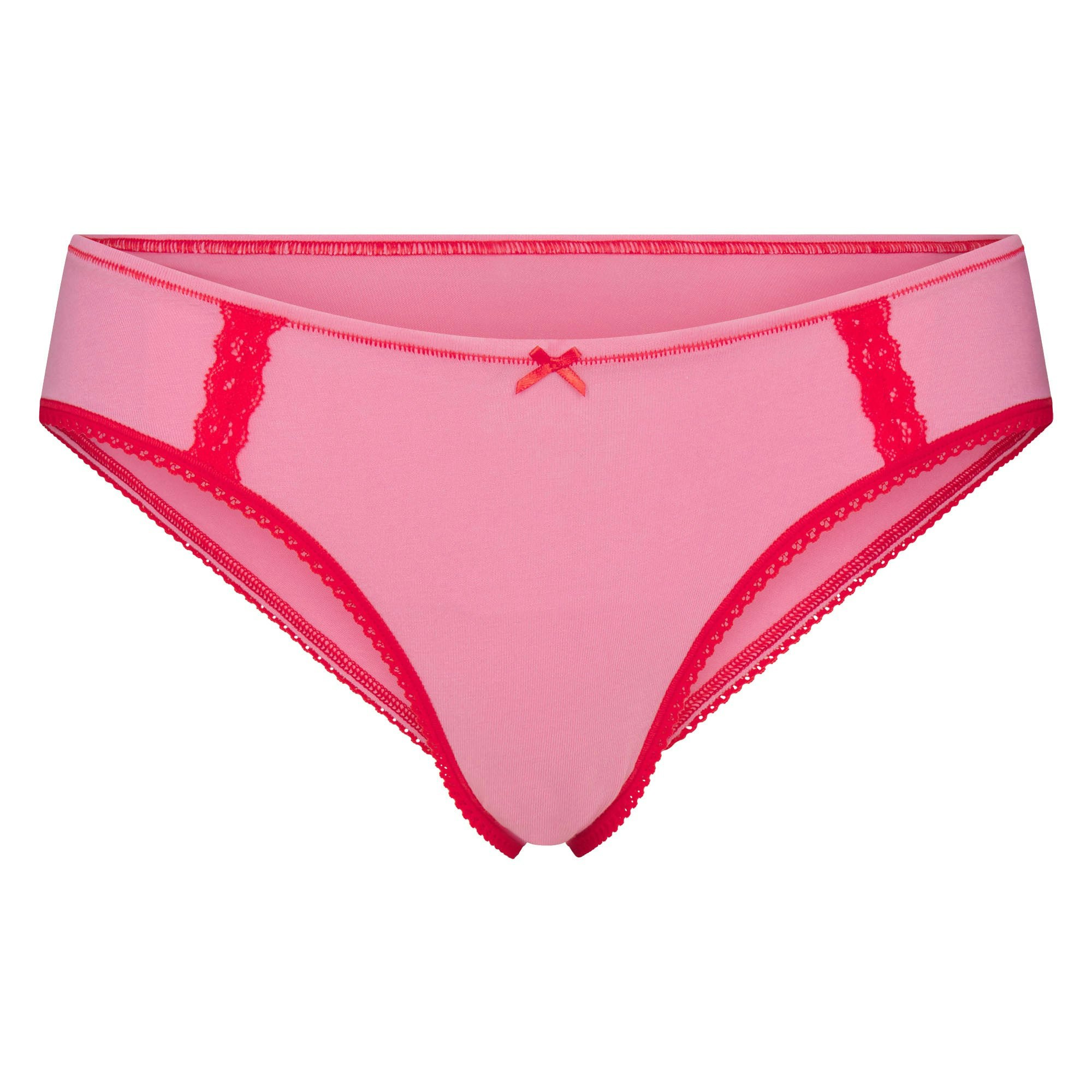 LIGHTWEIGHT COTTON LACE HIPSTER - CARNATION CONTRAST