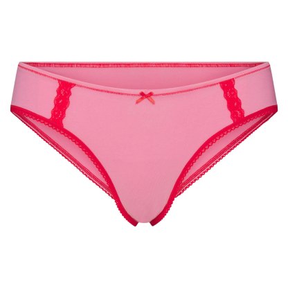LIGHTWEIGHT COTTON LACE HIPSTER - CARNATION CONTRAST