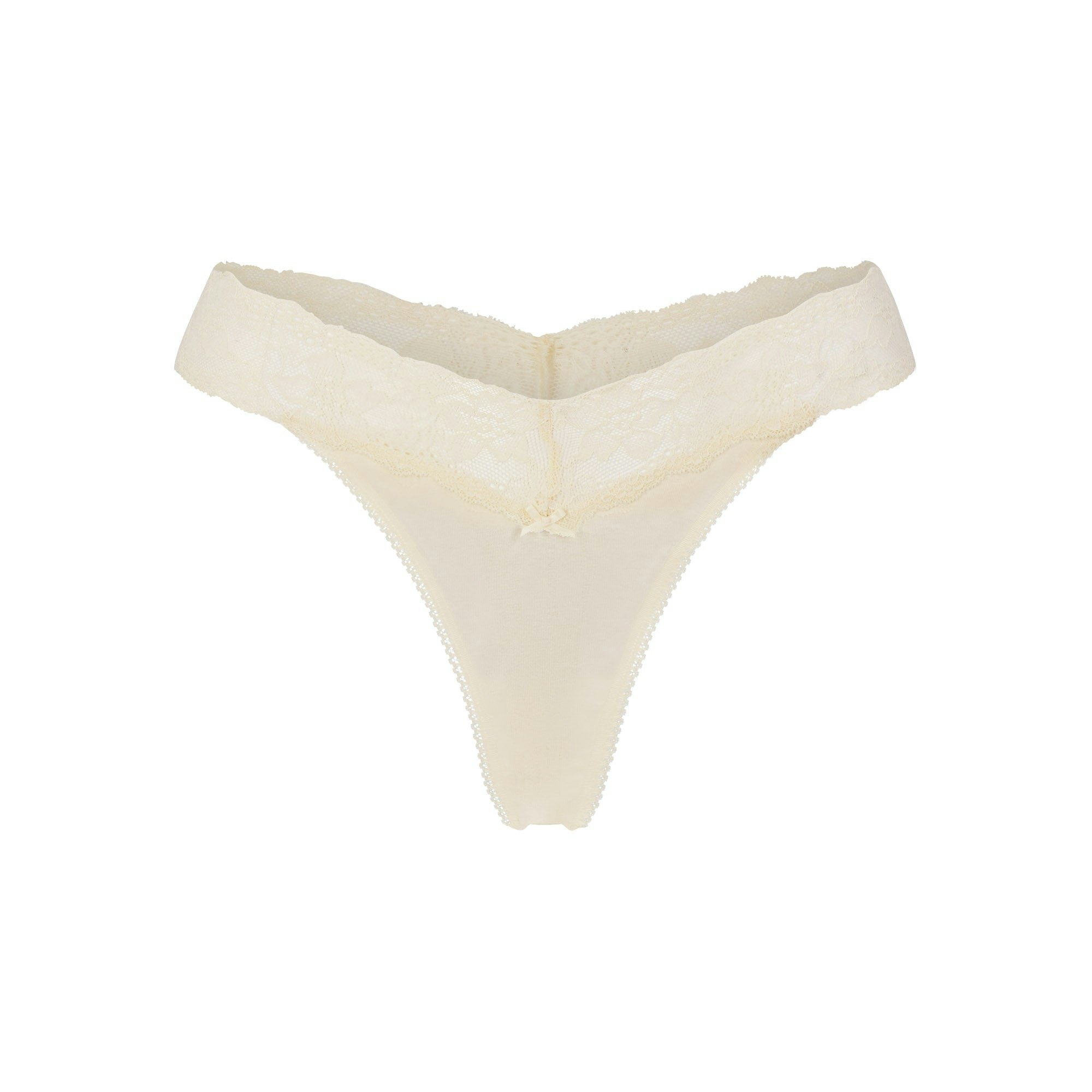 LIGHTWEIGHT COTTON WIDE LACE THONG - BUTTER TONAL