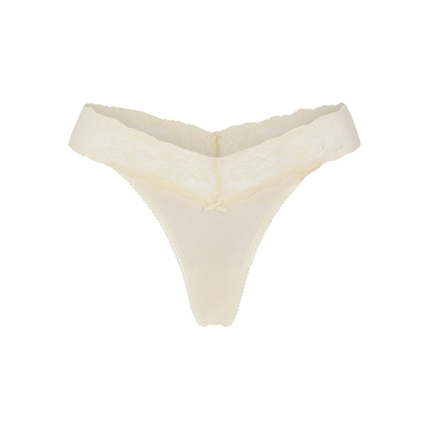 LIGHTWEIGHT COTTON WIDE LACE THONG - BUTTER TONAL