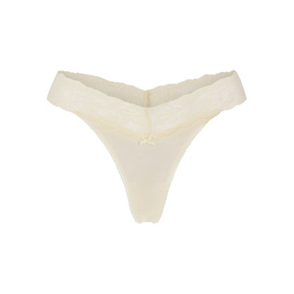 LIGHTWEIGHT COTTON WIDE LACE THONG - BUTTER TONAL