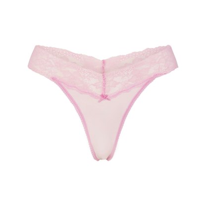 LIGHTWEIGHT COTTON WIDE LACE THONG - CHERRY BLOSSOM TONAL