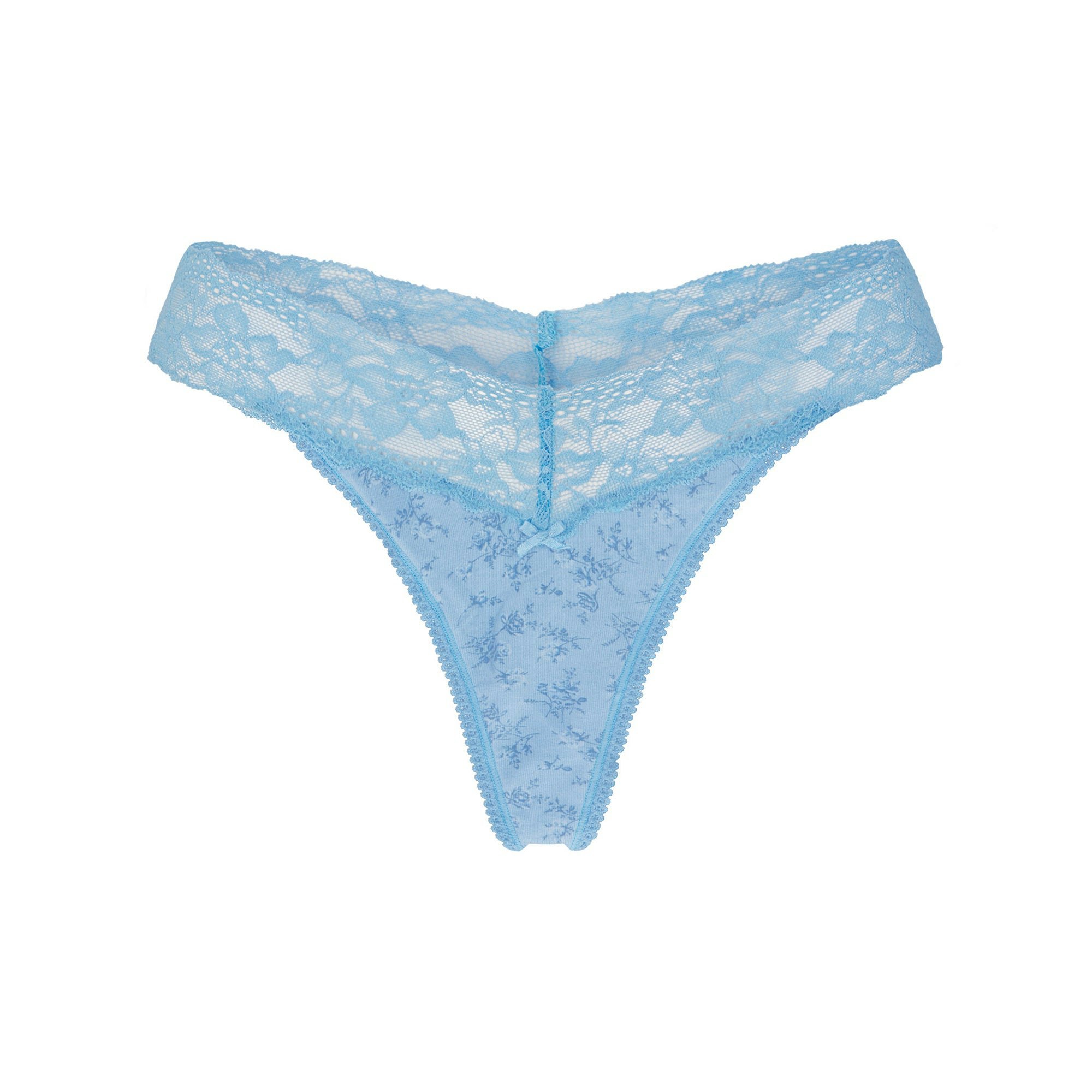LIGHTWEIGHT COTTON WIDE LACE THONG - SURF DAINTY FLORAL PRINT