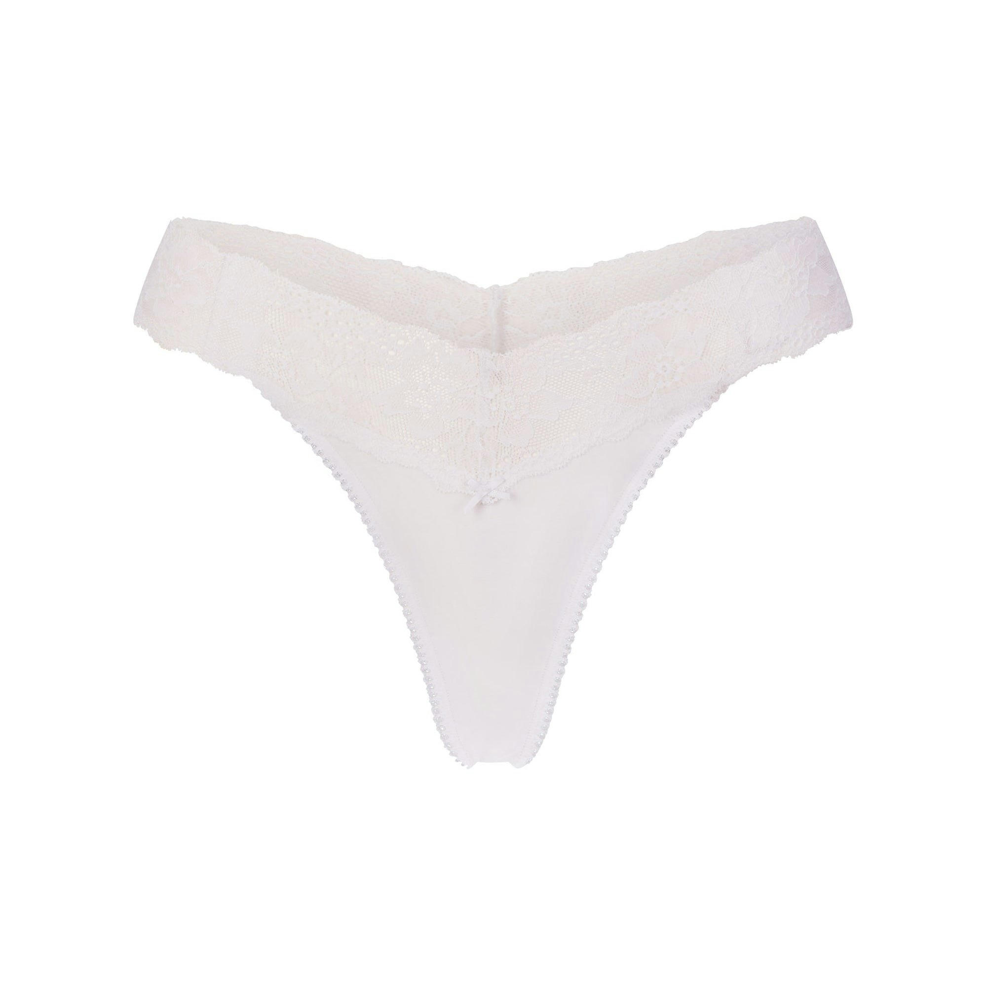LIGHTWEIGHT COTTON WIDE LACE THONG - SNOW