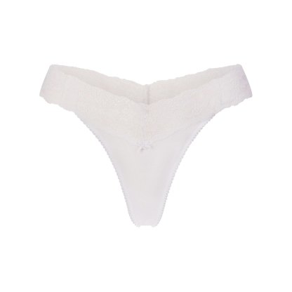 LIGHTWEIGHT COTTON WIDE LACE THONG - SNOW