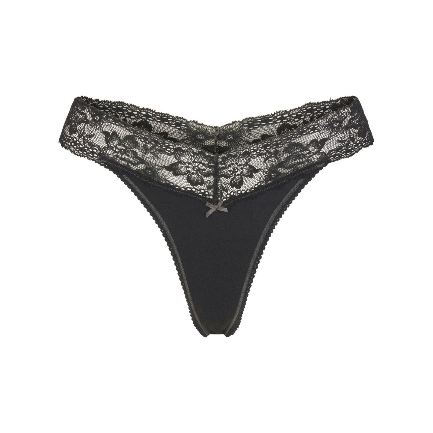 LIGHTWEIGHT COTTON WIDE LACE THONG - SOOT TONAL