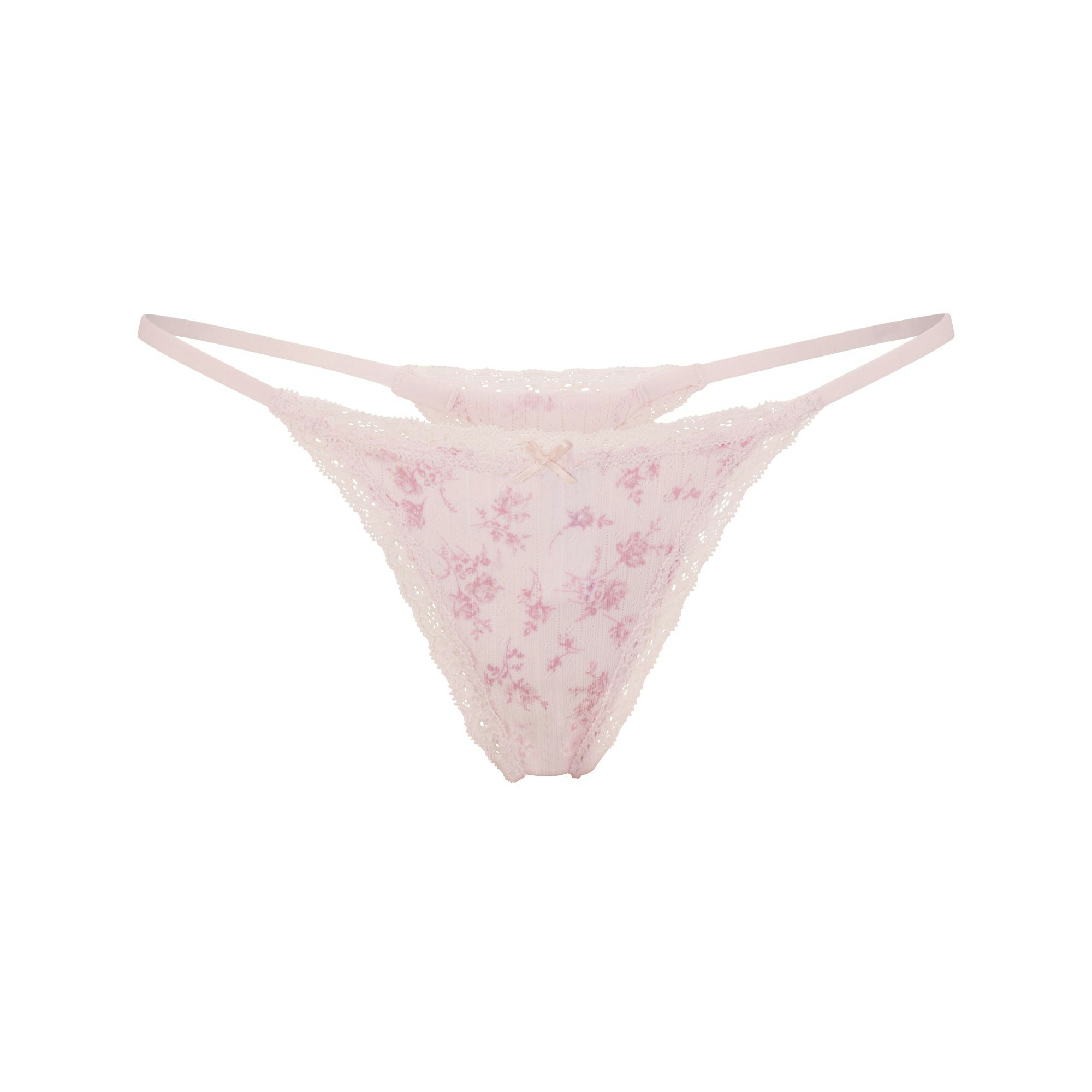LIGHTWEIGHT COTTON POINTELLE LACE STRING THONG - BLOOM DAINTY FLORAL