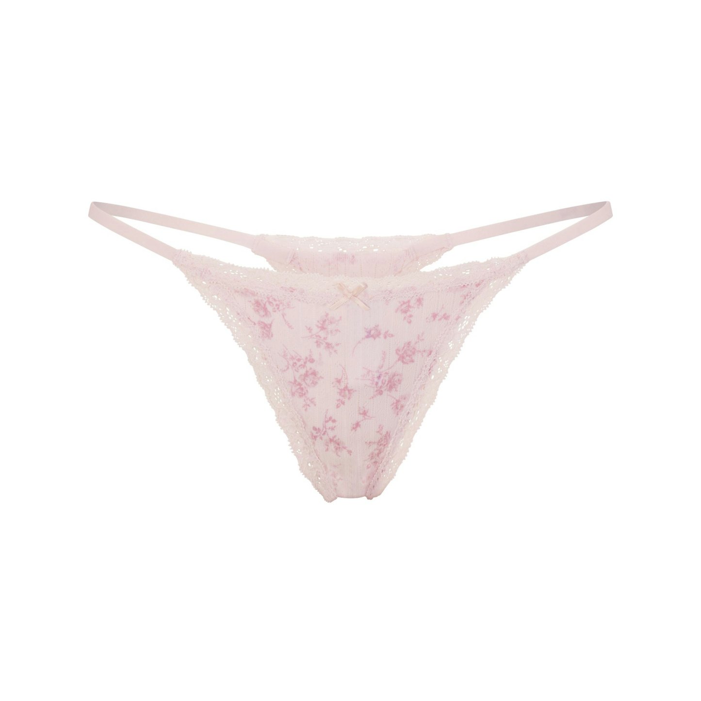 LIGHTWEIGHT COTTON POINTELLE LACE STRING THONG - BLOOM DAINTY FLORAL