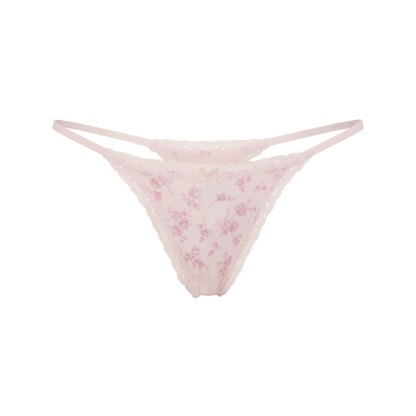LIGHTWEIGHT COTTON POINTELLE LACE STRING THONG - BLOOM DAINTY FLORAL