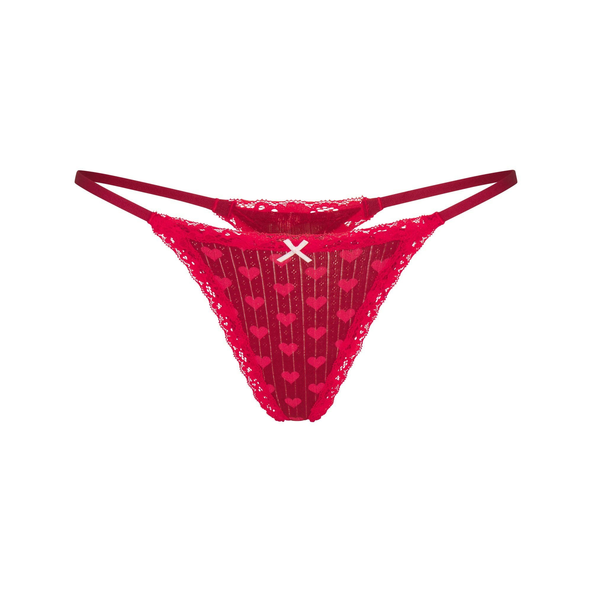 LIGHTWEIGHT COTTON POINTELLE LACE STRING THONG - BRICK HEART HALFDROP