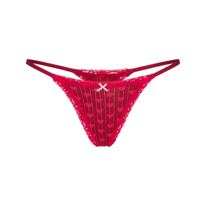 LIGHTWEIGHT COTTON POINTELLE LACE STRING THONG - BRICK HEART HALFDROP